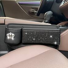 1 buah Tas Penyimpanan Samping Celah Berlian Mahkota, Kotak Penyimpanan Membran Kursi Mobil Berpayet dan Rhinestone dengan Tempat Gelas, Tas Penyimpanan Multifungsi Aksesori Mobil Elegan dari Kulit PU untuk Sisi Pengemudi, Modis, Cantik dan Praktis | Aksesori Mobil Dekoratif - Pengemudi - View 8