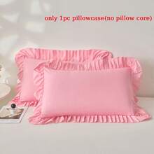 1pc Pillowcase (No Pillow Insert), Solid Color Ruffle Lace Pleated Pillowcase, Korean Princess Style Soft Skin-Friendly Pillow Cover, Suitable For Homestay, Guest Room, Home Use, Simple Solid Color Single Pillow Insert Protector - Baby Pink - View 6