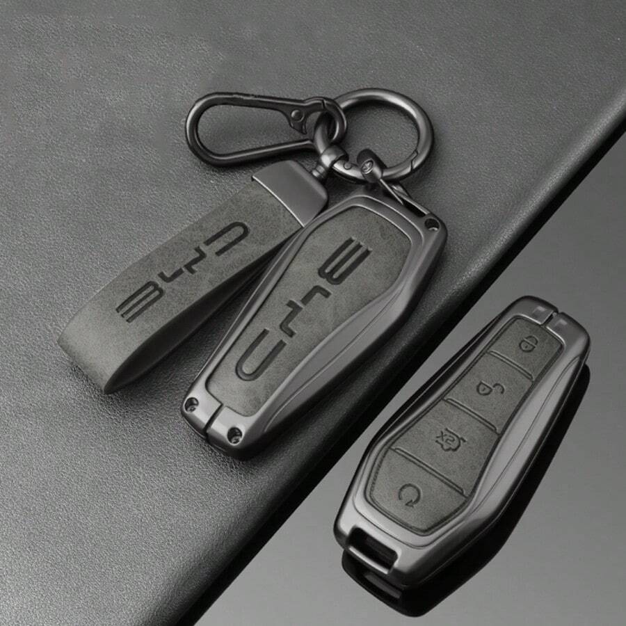 Metal & Leather Car Key Cover Case Shell Protector For BYD EV Tang DM Qin Plus Song Pro Max Yuan Dolphin E2 Atto 3 - BYD - View 1