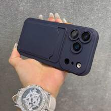 1件紫色相容手機殼，相容Apple手機，男士色塊拼接一體式卡槽矽膠手機殼，附觸感按鈕，方塊圖案，相容 A27/A57/A37/A56/A54/A14/A33/A02S/A34/S26Ultra/S26Plus/S26/S26Edge/S25Ultra及Apple 18pro/18promax/18/17E/17 Pro/17 Pro Max/Apple Air/17/16 Pro/16 Pro Max/16 Plus/16/16E/15 - 紫色 - 查看 6