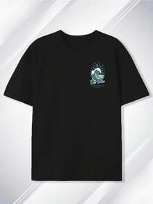 Camiseta de algodón para hombre con estampado único de doble cara de Deep Sea, cómoda, casual, versátil, moderna, de cuello redondo y manga corta, estilo básico para hombre, adecuada co - Negro - Ver 1