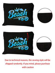 Beach Letter Print Black & White Striped Tote Bag 2pcs Set, Large Capacity Canvas Handbag + Matching Cosmetic Pouch, Waterproof & Stain-Resistant, Fits Swimsuit & Towel, Suitable For Daily Commute, Shopping, Students, Office Workers, Outdoor Picnic, Pool & Beach Vacation, Practical High-Value Summer Gift For Girlfriend & Bestie, Can Be Used As Beach Bag, Handbag, Pool Bag And Travel Organizer - Multicolor - View 11