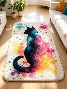 1 Stück Aquarell Bunte Katzen-Silhouette Kunst Bodenmatte, Personalisierter Ästhetischer Stil Dekorativer Teppich, Badezimmer Saugfähige Fußmatte, Stil Raum Ästhetische Atmosphäre Decke, Süßer Künstlerischer Stil Akzent, Kleiner Teppich, Bodenmatte, Heimdekoration, Kleiner Teppich, Badezimmermatte, Kleine Bettdecke, Schlafzimmer Teppich, Waschbarer Teppich - Mehrfarbig - Übersicht 6