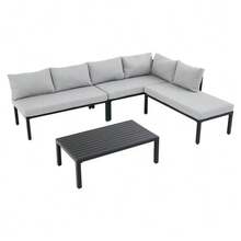 Garden Dining Set, Garden Furniture Set, Garden Lounge Chair Set With Galvanized Iron Frame, 6 Seats, Adjustable Feet, Removable Backrest, Modular Sofa, Galvanized Iron Tabletop, Grey - 灰色 - 查看 1
