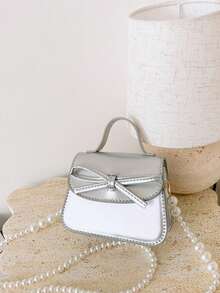 Bowknot Mini Handbag, Pearl Chain Crossbody Bag, Girly Versatile Small Square Bag - Multicolor - View 14