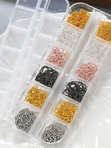 12件/盒 金色與銀色金屬鏈條美甲裝飾，3D龐克奢華美甲配件，亮片鏈條吊墜美甲飾品，DIY美甲裝飾 - 彩色 - 查看 5