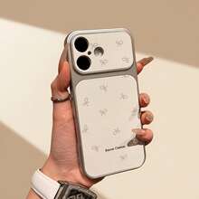 1pc Silver Gray Bow English Pattern Full Coverage Lens Protection Anti-Drop Anti-Collision Personalized Phone Case Compatible With IPhone 16 Pro Max 17/16/15/14 Plus/13/12/11 Air Protective Case - Multicolor - View 5