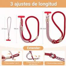 3 en 1 Correa para Celular, Cordón Antirrobo para Teléfono, Longitud Ajustable, Nylon Grueso y Hebilla de Aleación, Ideal para Viaje, Uso Diario, Compatible con iPhone y Android - azul claro - Ver 5