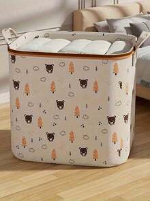 Foldable Clothes Storage Box With Handle, Suitable For Bedroom And Wardrobe. Cute Pattern Design Makes Home Organization Fun. Reinforced Portable Bedding Storage Bag, Suitable For Home And Dormitory Use. Dirty Clothes And Toy Storage Basket. - Multicolor - View 5