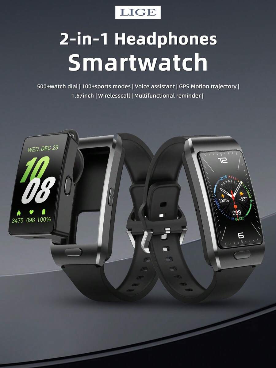 LIGE's New Smartwatch: Combines A Smartwatch And Earbuds, Features Call Functionality, Weather Forecasts, Water Resistance, Activity Tracking, Customizable Watch Faces, An Alarm, And Caller ID-A Stylish, Multi-Functional Smartwatch - View 1