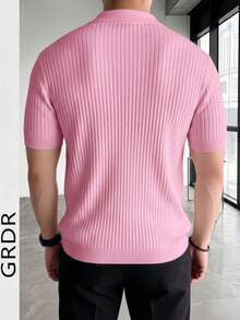 Men's Solid Color Casual Versatile Commute Knit Short Sleeve Top - Pink - View 8