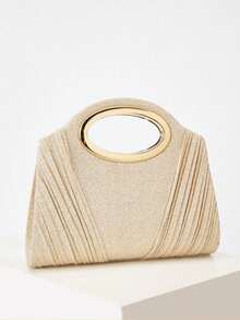 Lightweight,Business Casual Rhinestone Decor Bucket Bag Mini Drawstring Design, Clear Bag Faux Pearl Bag Evening Bag,Dinner Bag Glamorous,Elegant - Champagne - View 6