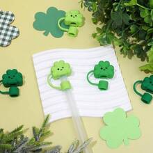 - 6 unidades, tapa protectora de paja de silicona para trbol del da de San Patricio, 3 colores, divertido trbol verde, popote, reutilizable, para popotes de 0.4 pulgadas, accesorios de taza - Verde - Ver 4