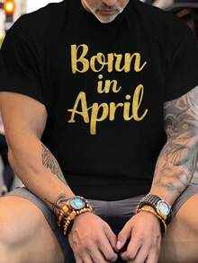 Camiseta de talla para hombre con diseño de letras doradas para el mes de nacimiento - Abril |   Camiseta de manga corta con cuello redondo, ligera y transpirable. |   Opciones de reg - Blanco - Ver 6