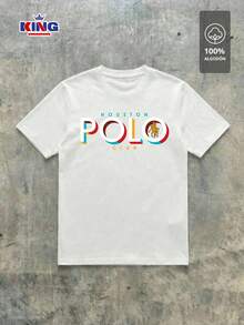 Original HPC POLO T-Shirt With Round Neck And Short Sleeves – Themed Graphic Design "HPC: Retro Typography Houston" – 100% Cotton - 白色 - 查看 2