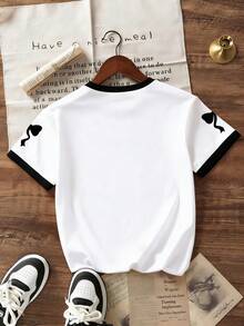 2件組女孩甜美字母23印花運動衫套裝，柔軟舒適，短袖與短褲套裝，夏季日常休閒穿著 - 白色 - 查看 4