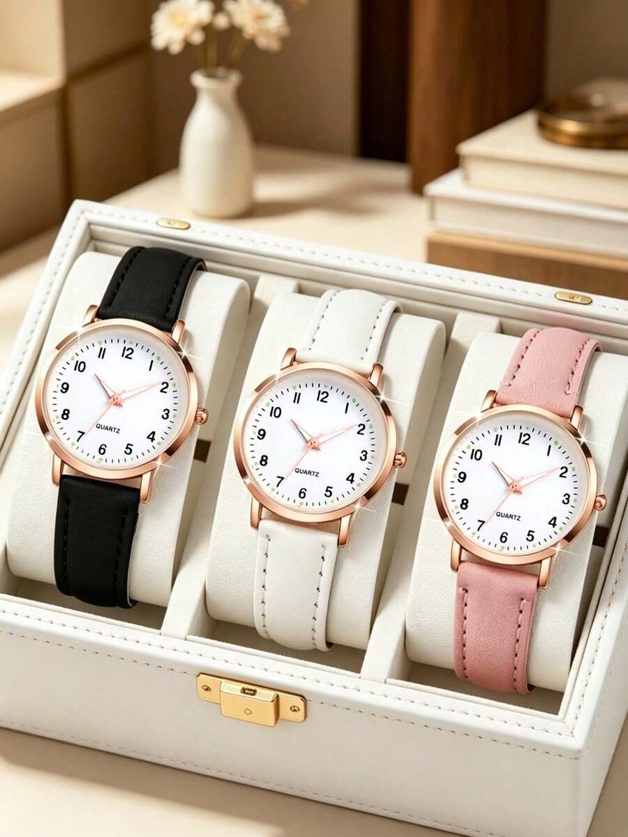 1pc Fashionable Comfortable Women's PU Leather Strap Watch, Quartz Watch Suitable For Men And Women, Casual Watch For Students' Daily Wear. Perfect For Parties, Holidays, Weddings And Other Occasions, Also The Best Gift For Women During Back To School Season, Graduation Season And Thanksgiving.