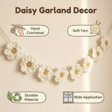 1 Set Handmade Crochet European And American Vintage Style Daisy Wreath, Premium Polyester Material, White Daisy Wreath Set | Cute Floral Decorative Hanging Ornament, Suitable For Baby Shower, Wedding, Birthday Party, Living Room Decor, Bedroom Decor, Room Decor, Home Decor, Wall Decor, Patio Decor, Essential Decoration For Mother's Day, Theme Party Decor, Holiday Decor, Back To School Season, Exquisite Gift For Partner, Girlfriend, Best Friend, Colleague. - Multicolor - View 6