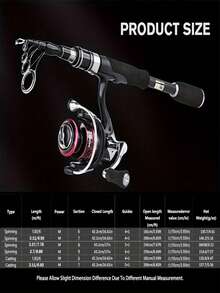 GOTURE 1pc Surf Spinning/Casting Fishing Rod - Graphite Fishing Rod, Telescopic Portable Carbon Fiber Travel Surf Rod, Suitable For Bass, Trout, Pike, Bluegill - Black - View 4