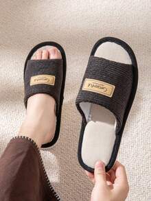 Papuci de casă unisex pentru interior, deschiși la vârf, pentru toate anotimpurile, pentru dormitor și living, casual, cu talpă moale silențioasă, confortabili, pentru familie - Negru - Vizualizare 6