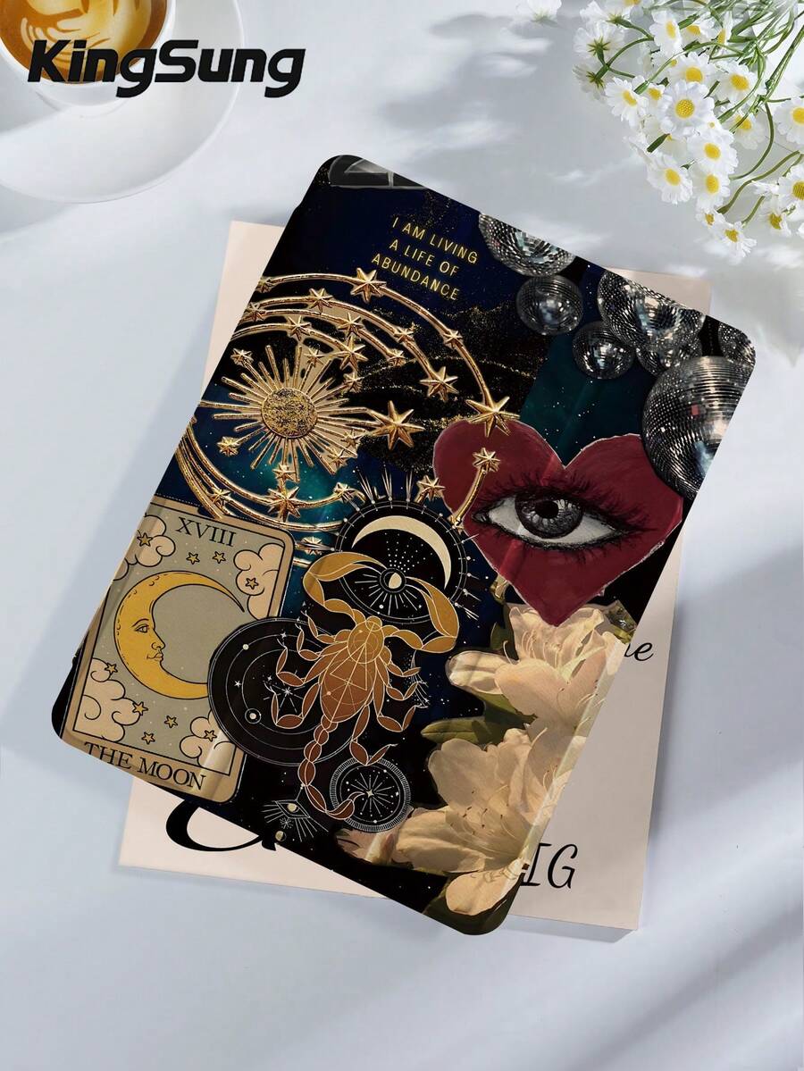 Kingsung 星星月亮復古圖案平板電腦保護殼，相容 iPad Air 8 (Model M4)、2026 11 吋/13 吋、9.7/10.2/10.5/10.9/12.9 吋、Pro 11 吋、第 10 代、Galaxy Tab S6 Lite 10.4 吋、Kindle Paperwhite 2024 第 12 代、Kindle 2022 第 11 代，具防震功能、智能支架、自動喚醒與睡眠功能