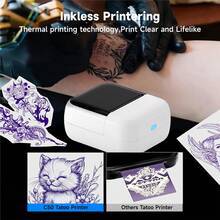 ORICO Mini Wireless Tattoo Template Printer, A Compact Thermal Tattoo Printer Designed For Small Tattoos, Suitable For Tattoo Artists And Beginners. It Can Be Used To Print Tattoos And Labels, And Includes 10/60/110 Sheets Of Tattoo Transfer Paper. - Black and White - View 3
