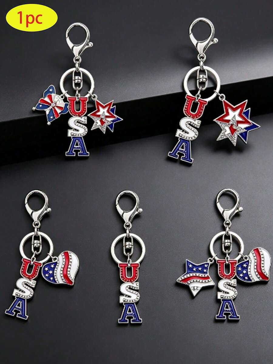 1 pieza Llavero colgante con tema rojo, blanco y azul, adecuado para mochilas, llaves y anillos de llaves de coche, perfecto como regalo para maestros o regalo de agradecimiento del 4 de julio - multicolor - Ver 1