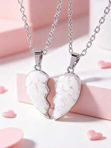2piezas/Set Collar con Colgante de Corazón Empalmado para Mejores Amigos, Collar con Colgante de Amistad Eterna para la Escuela, Accesorios de Joyería para Fiestas de BFFs&Parejas, Regalo - Unitalla - Ver 7