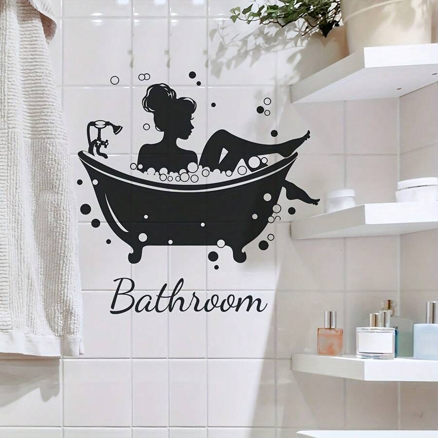 1pc Bathroom Wall Sticker, Made Of Removable Waterproof PVC, Perfect For Home And Wall Decor, Size 7.8" X 11.4" - one-size - View 1
