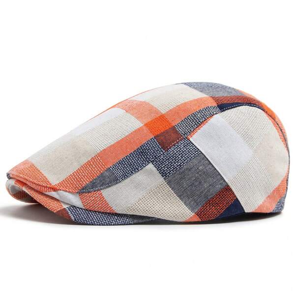 Gorra plana de lino a cuadros escoceses vintage para hombre, ligera y transpirable, estilo Ivy Gatsby, casual para exterior, conducción, newsboy, cabbie y boina