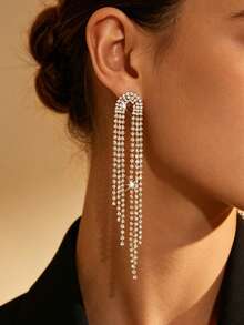 Pendientes colgantes de lujo con pedrería completa, pendientes de borla larga, adecuados para bodas, damas de honor, invitados de boda, festivales de música - Multicolor - Ver 2