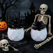 1/2pcs Halloween Miniature Potted Plants - Black Succulent Bonsai & Faux Plastic Succulent Planters (Home Decor Series) - Holiday Decorations - Black - View 10