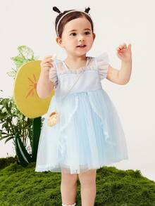 Balabala Girls High Waist Princess Dress Embroidered Tulle Party Dress - Ice Blue - View 1