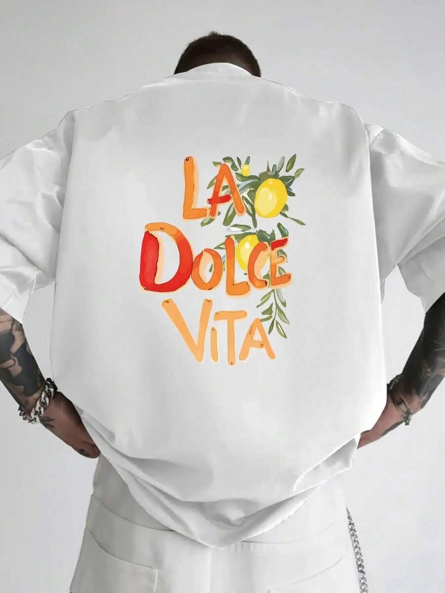 Sweet Life, camiseta de moda para hombre con estampado de doble cara de estilo italiano, adecuada para uso diario casual en casa o para actividades de fitness al aire libre, un top de estilo - Blanco - Ver 1