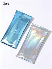 2件裝可攜式彩色眼鏡收納袋，柔軟PU皮革眼鏡收納包，時尚眼鏡保護收納袋，女款時尚眼鏡包，旅行必需品 - 2pcs(炫彩白+亮藍) - 查看 8
