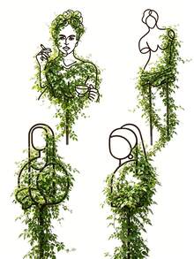 4件/1件 人形剪影植物攀爬架組，鍛鐵植物支撐架，線條藝術金屬攀爬藤蔓支撐樁，戶外花園裝飾植物架，陽台窗台花卉攀爬架，藝術家居裝飾植物愛好者禮物，室內綠色植物栽培花園植物支撐 - A - 查看 1