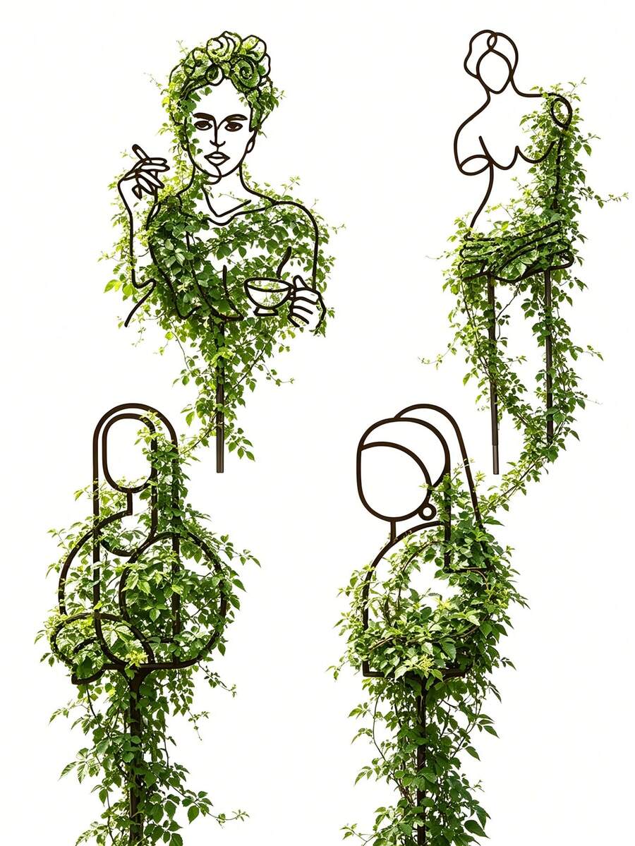 4件/1件 人形剪影植物攀爬架組,鍛鐵植物支撐架,線條藝術金屬攀爬藤蔓支撐樁,戶外花園裝飾植物架,陽台窗台花卉攀爬架,藝術家居裝飾植物愛好者禮物,室內綠色植物栽培花園植物支撐 - A - 查看 1