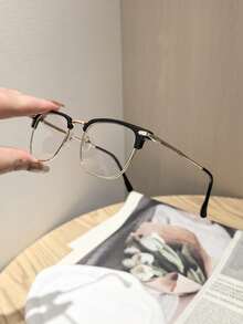 1pc Women's Half-Frame Square Metal Eyeglass Frames, High Quality, Elegant, Exquisite, Elegant, Suitable For Daily Wear In Office Or Campus - Clear - View 6