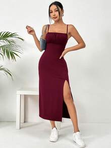 Leopard Print Midi Dress With Side Slit And Straps - Pearl White - View 1