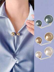 Faux Pearl Brooches, Waist Tightening Pins For Dresses Pants, Anti-Gap Neckline Fastener Buttons, Decorative Clothing Accessories For Women - Multicolor - View 4