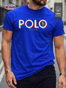 Original HPC POLO T-Shirt With Round Neck And Short Sleeves – Themed Graphic Design "HPC: Retro Typography Houston" – 100% Cotton - 藍色 - 查看 1