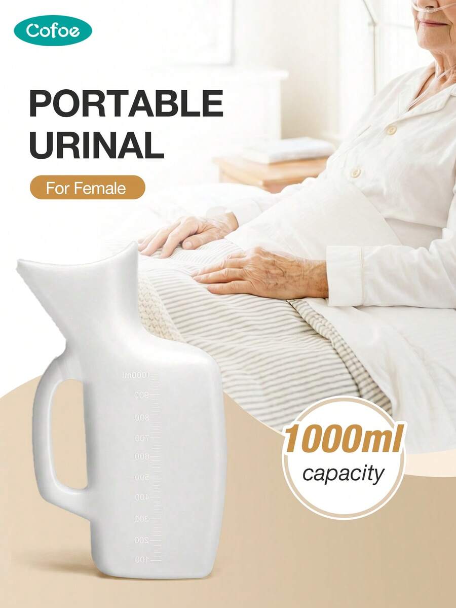 Botella de orina femenina Cofoe, botella de orina portátil de 1000ml para mujeres, botella para orinar a prueba de derrames para cama para ancianos, personas encamadas, camping, viajes en coche, emergencias y cuidado en el hogar - Blanco - Ver 1