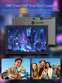 Coopers Android 15 平板電腦，10.1 吋平板，CPU T310 2.0GHz 四核處理器，8GB (3GB+5GB 擴展) RAM+32GB ROM/1TB 可擴展儲存，支持 2.5G+5G+WiFi 6，2MP+5MP 攝像頭，6000mAh 電池，可玩遊戲，10 吋 Android 筆記本電腦/支持 Widevine L1 (不含適配器) - 黑1 - 查看 10
