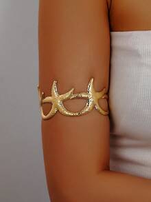 1 buah Gelang/Manset Lengan Minimalis Berbentuk Bintang Laut dari Logam, Cocok untuk Wanita - Yellow Gold - View 6