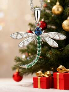 1pc Dragonfly Pendant Necklace, Exquisite Natural Design, Suitable For Daily Wear And As A Gift. No Packaging Box. - Blue - View 4