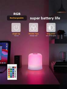 1PC LED Touch Switch Night Light 3 Colors/16 RGB Colors, Bedside Lamp, 5V USB Powered / Rechargeable, Portable, Battery Capacity: 800mAh, Suitable For Bedroom, Living Room Home Decor - Touch Pat Light - View 2