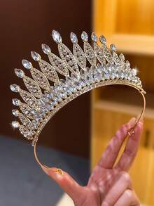 1pc Silver Large Crown Headpiece Girls High-End Crystal Tiara Birthday Gift Princess Hair Clip Hairpin Hair Accessory - Silver - View 5