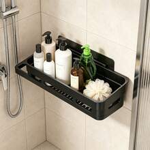 1/2件黑色壁掛式排水收納架附毛巾桿，多功能收納籃適用於浴室洗手台、廚房水槽、盥洗用品、調味料罐、海綿和抹布，多場景壁掛收納架 - 彩色 - 查看 6