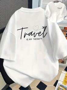 Viajar mi terapia, camiseta de moda para hombre con estampado de doble cara, adecuada para el hogar, uso diario casual y deportivo, nuevo estilo popular, una camiseta imprescindible para - Blanco - Ver 2