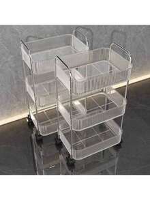 1pc Transparent Movable Cosmetic Cart Storage Rack, Large Capacity Multifunctional Bathroom Supplies Display Shelf, Bathroom Accessories - Transparent - View 9